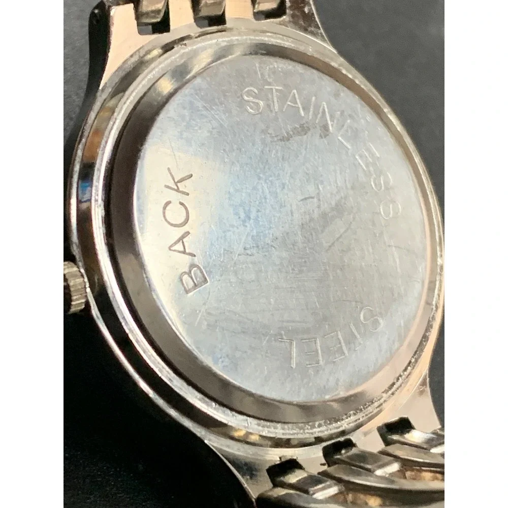 Vision Mens Quartz Watch Silver Tone Stainless Steel Blue Sunray Dial Japan Movt